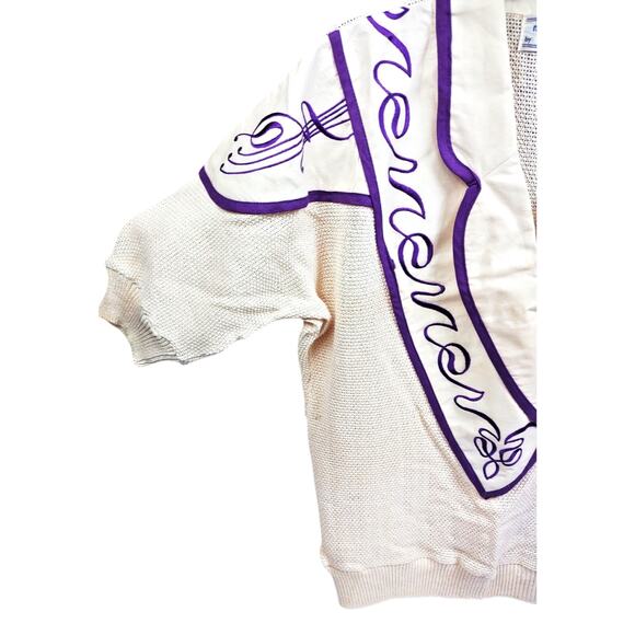 Vintage Maurada Embroidered Open Weave Crochet Coverup Sweater 80's Small Ramie - Picture 10 of 12